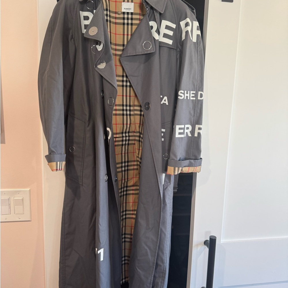 Burberry Charcoal Trench Coat with Plaid Lining